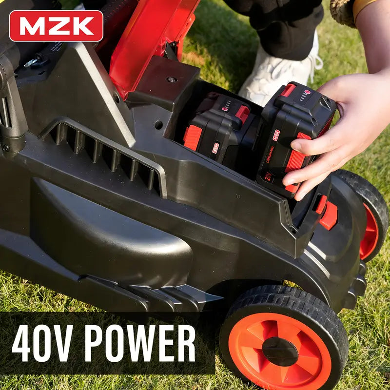MZK 40V 13-inch Cordless Lawn Mower with 2 4Ah Batteries, 4-Level Height Adjustment, Lightweight Push Design