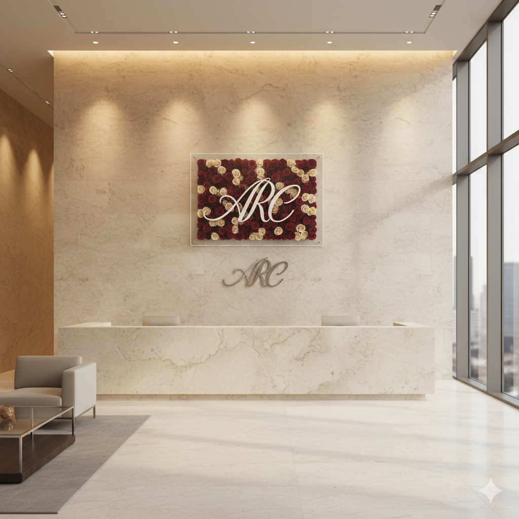 Timeless Florals™ Preserved Rose Wall — Acrylic Logo Edition