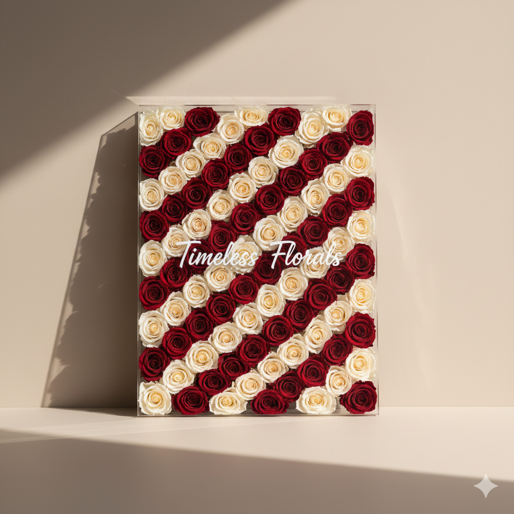 Timeless Florals™ Preserved Rose Wall — Acrylic Logo Edition